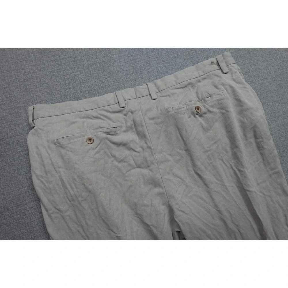 Tommy Bahama Linen Chino Pants Mens 42x24 Beige Relaxed Fit Herringbone Beach